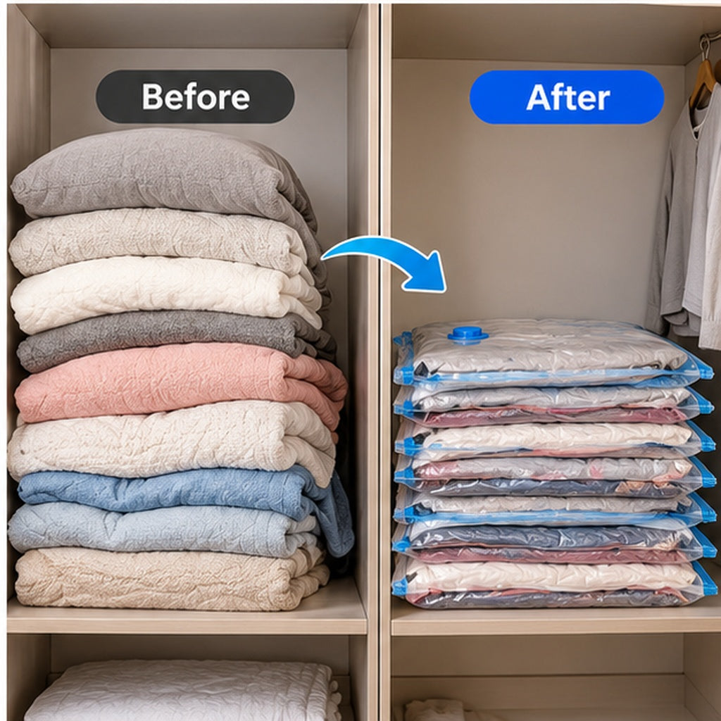 Vacuum Storage Bags with Hand Pump for Clothes, Blankets & Bedding