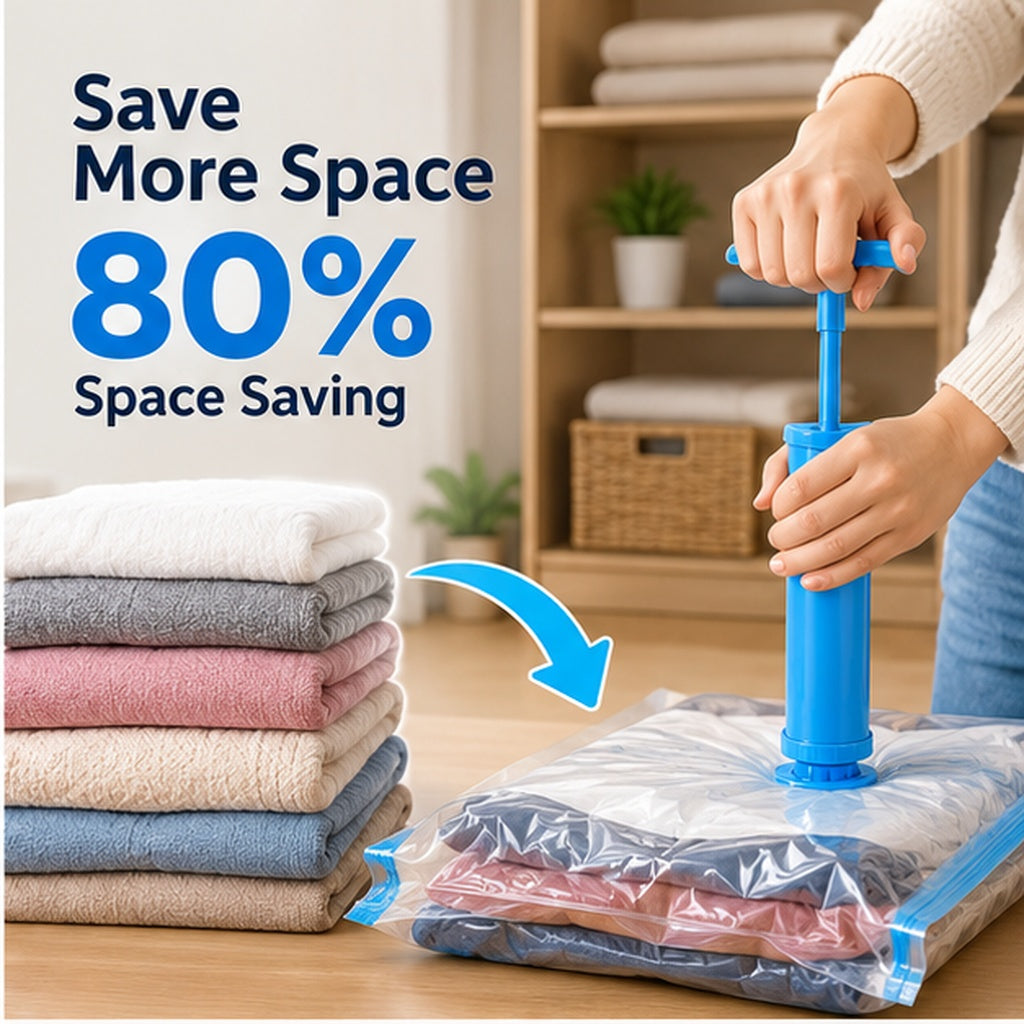 Vacuum Storage Bags with Hand Pump for Clothes, Blankets & Bedding